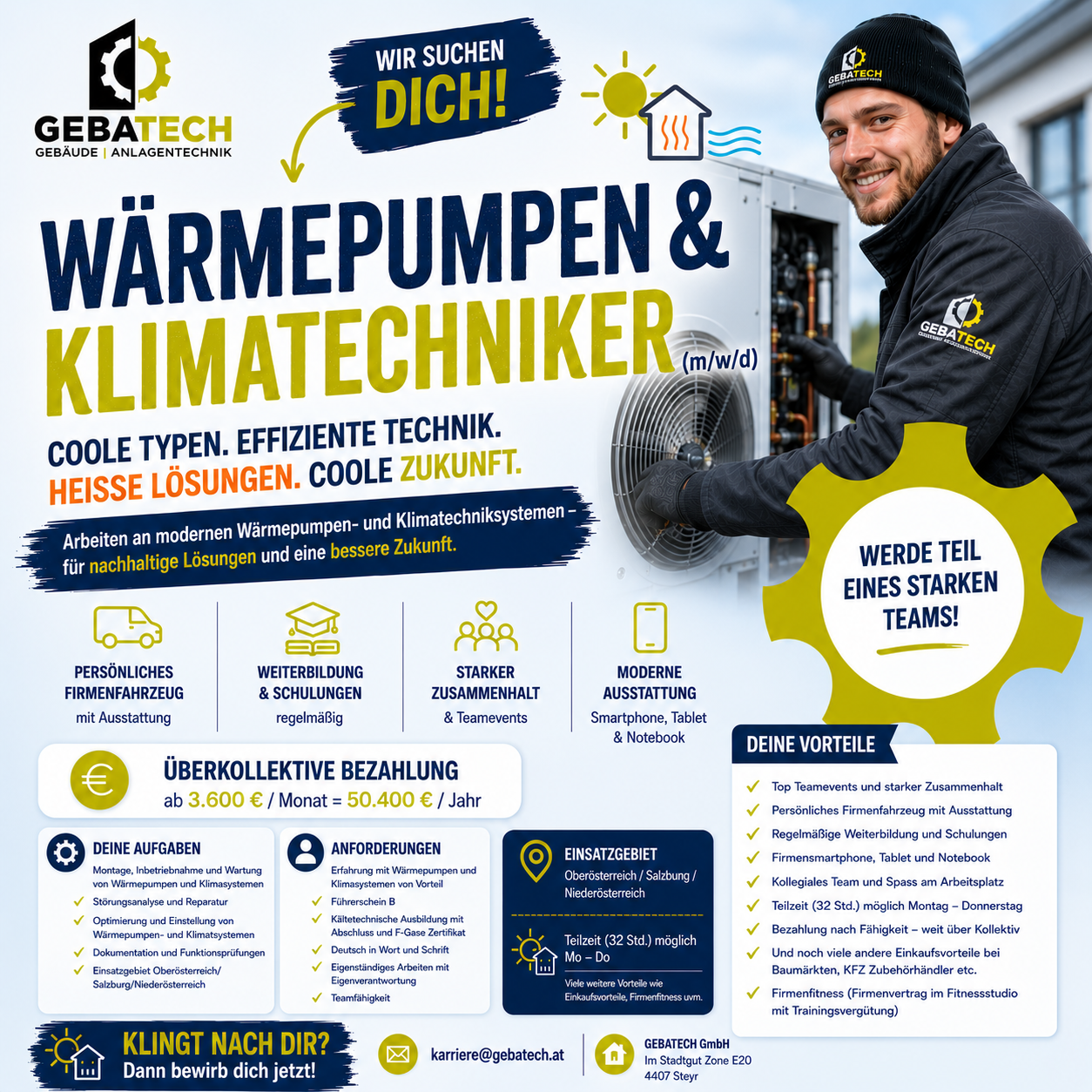 GEBATECH Job Team Karriere Kühlung Wärmepumpe Steyr Oberösterreich Klimaanlage