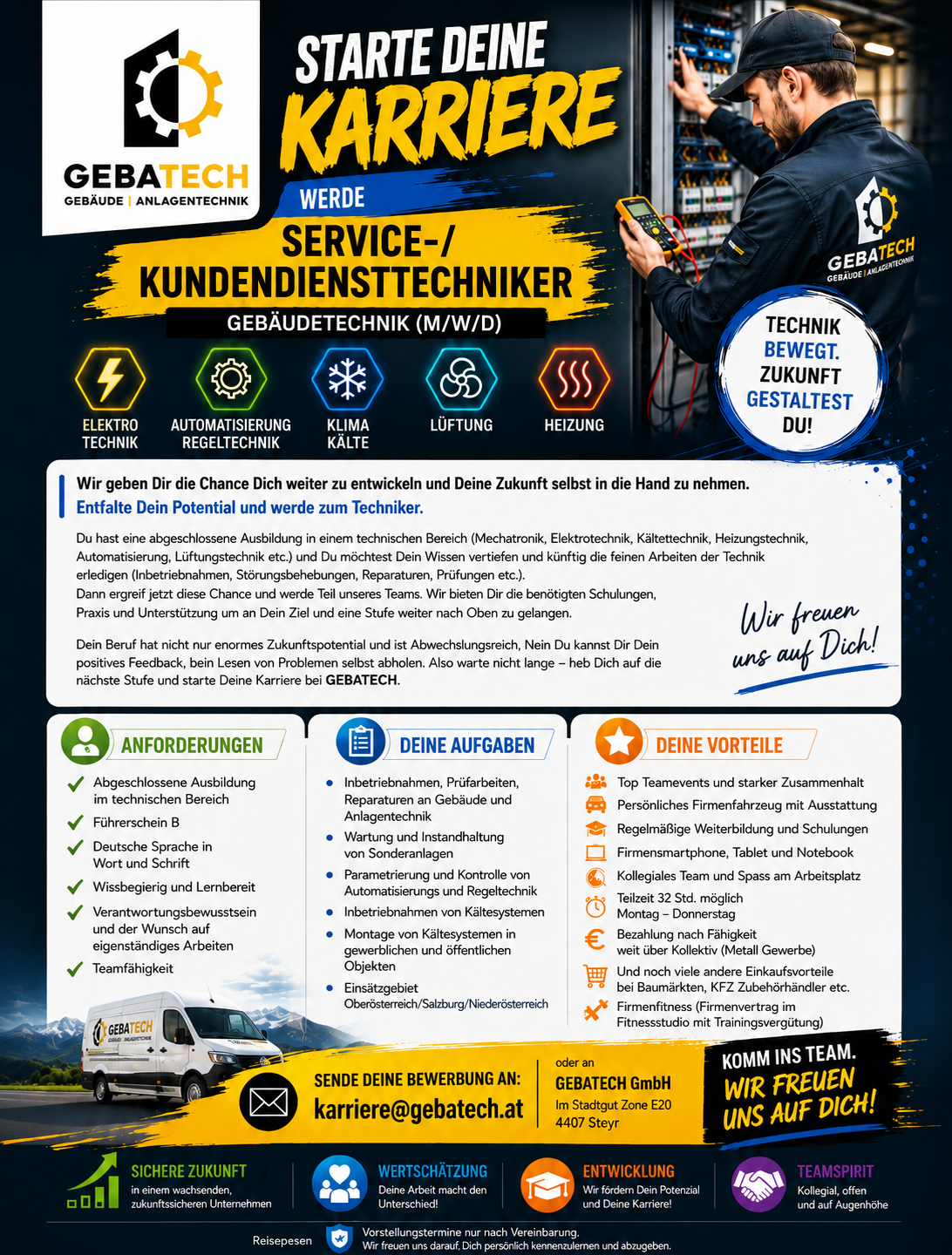 GEBATECH JOB TEAM Kältetechnik Klimaanlage Kühlung Mechatronik Steyr Oberösterreich Karriere