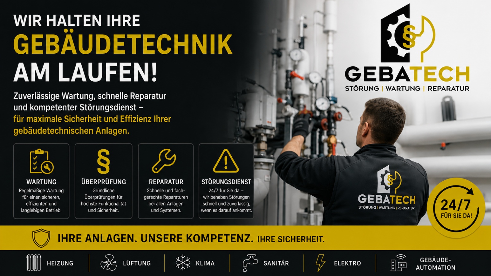 GEBATECH WARTUNG ÜBERPRÜFUNG INSTANDHALTUNG REPARATUR STÖRUNG GEBÄUDETECHNIK
